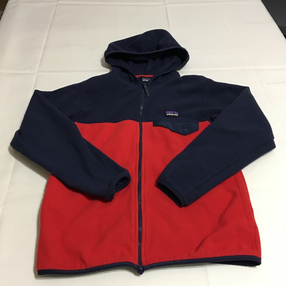 Patagonia Micro D Snap-T Fleece Jacket Hooded Boys Medium Red Full Zip